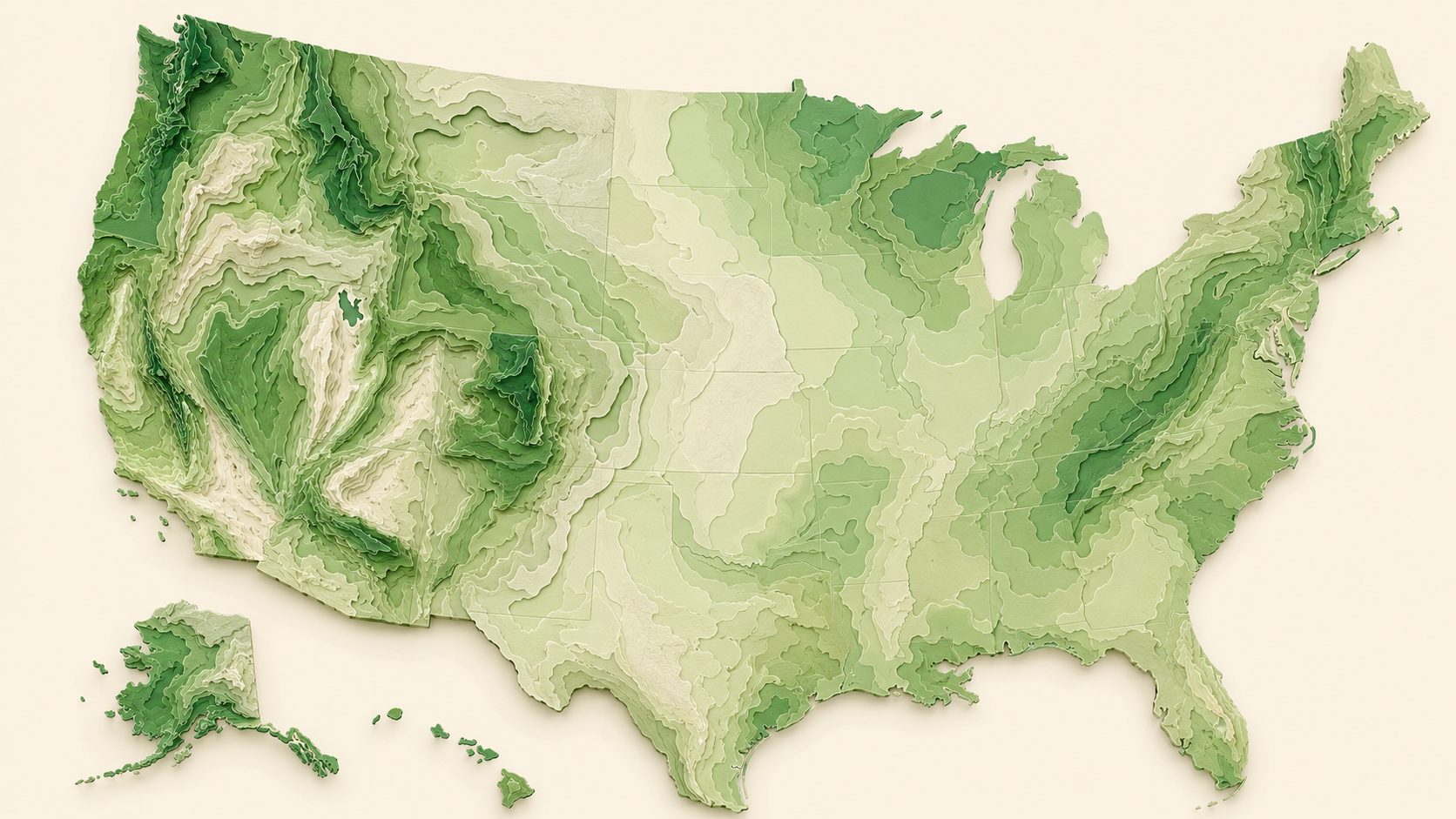 Topographic US map in green