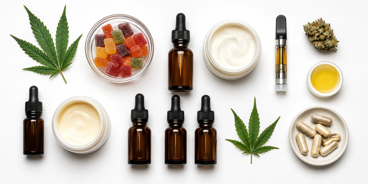 Flat lay of CBD products