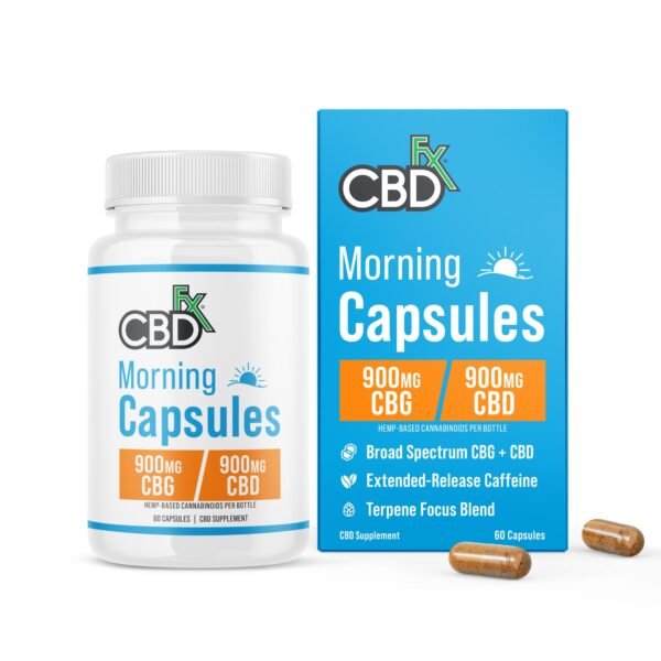 CBDfx, CBD + CBG Morning Capsules For Energy & Focus, Broad Spectrum THC-Free, 60ct, 900mg CBG + 900mg CBD