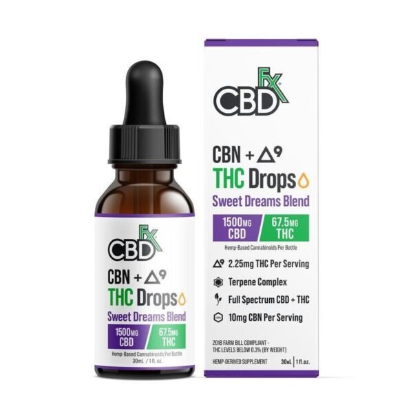 CBDfx, CBN + Delta-9 THC Drops: Sweet Dreams Blend, Full Spectrum, 1fl oz, 67.5mg THC + 300mg CBN + 1500mg CBD