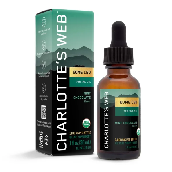 Charlotte’s Web, CBD Oil 60mg, Mint Chocolate, Full Spectrum, 1fl oz, 1800mg CBD