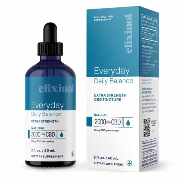 Elixinol, Daily Balance CBD Tincture, Full Spectrum, Natural Flavor, 2fl oz, 2000mg CBD