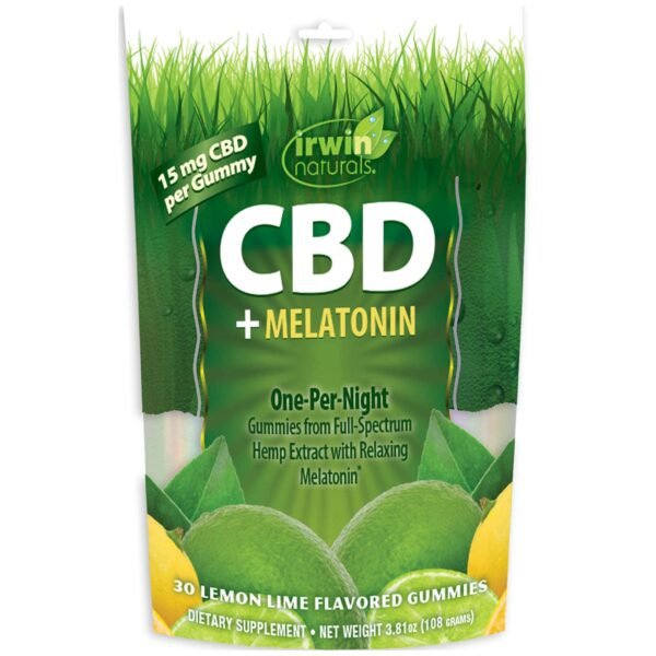 Irwin Naturals, CBD +Melatonin Gummies 15mg, Lemon Lime, Full Spectrum, 30ct, 450mg CBD