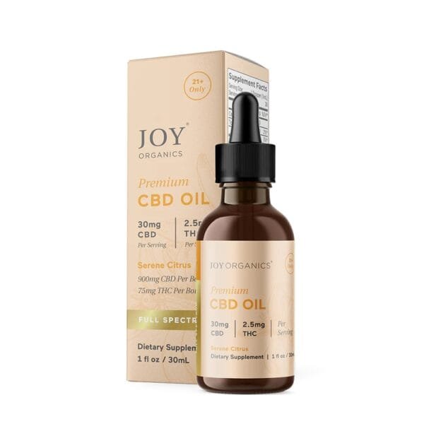 Joy Organics, 2.5mg Delta 9 THC + 30mg CBD Tincture, Citrus, Full Spectrum, 1fl oz, 75mg THC + 900mg CBD