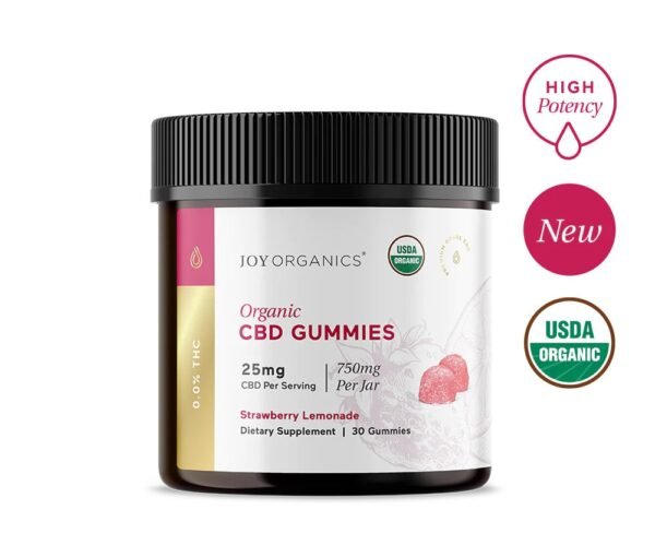 Joy Organics, CBD Gummies, Strawberry Lemonade, Broad Spectrum THC-Free, 30ct, 750mg CBD