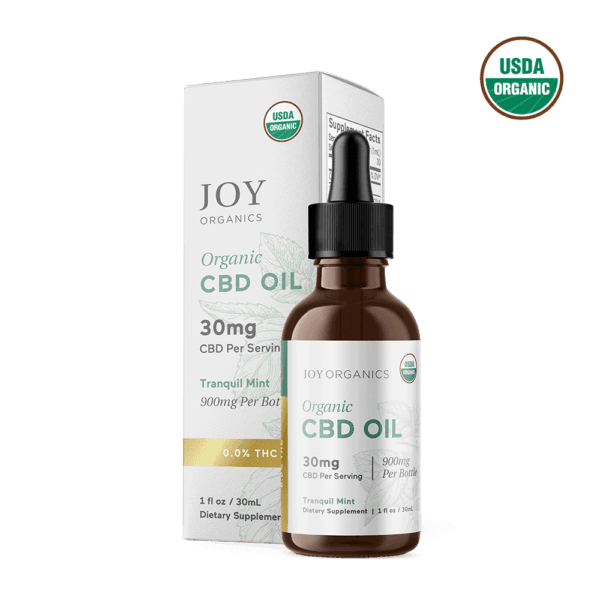 Joy Organics, Tranquil Mint Organic CBD Tincture, Broad Spectrum THC-Free, 1fl oz, 900mg CBD