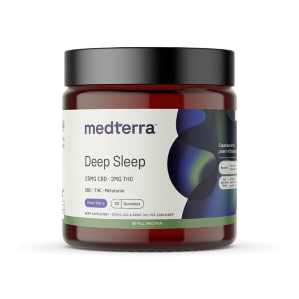 Medterra, Deep Sleep 25mg CBD + 2mg THC Gummies, Mixed Berry, Full Spectrum, 20ct, 40mg THC + 500mg CBD